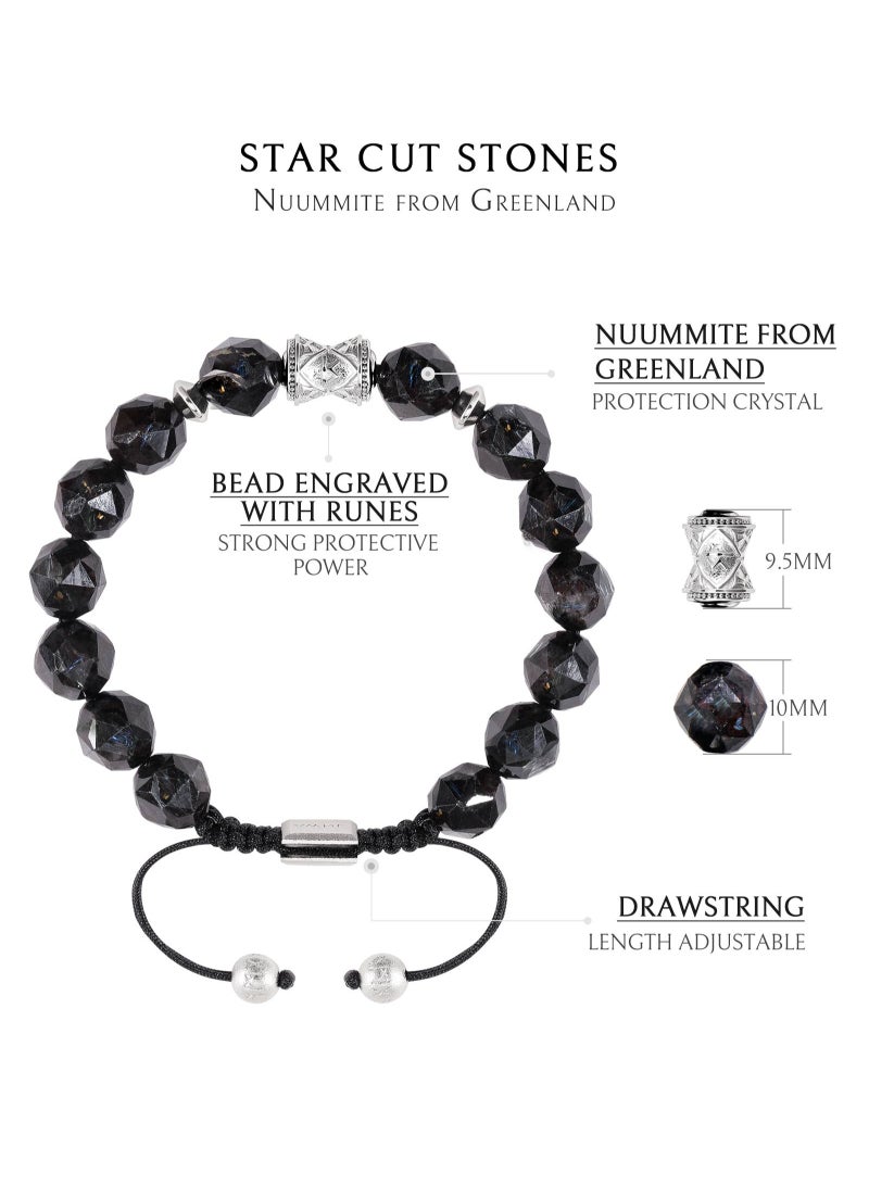 AWNL Nuummite Beaded Bracelet With Wealth Rune-Engraved Natural Gemstones Gift for Men - Image 4