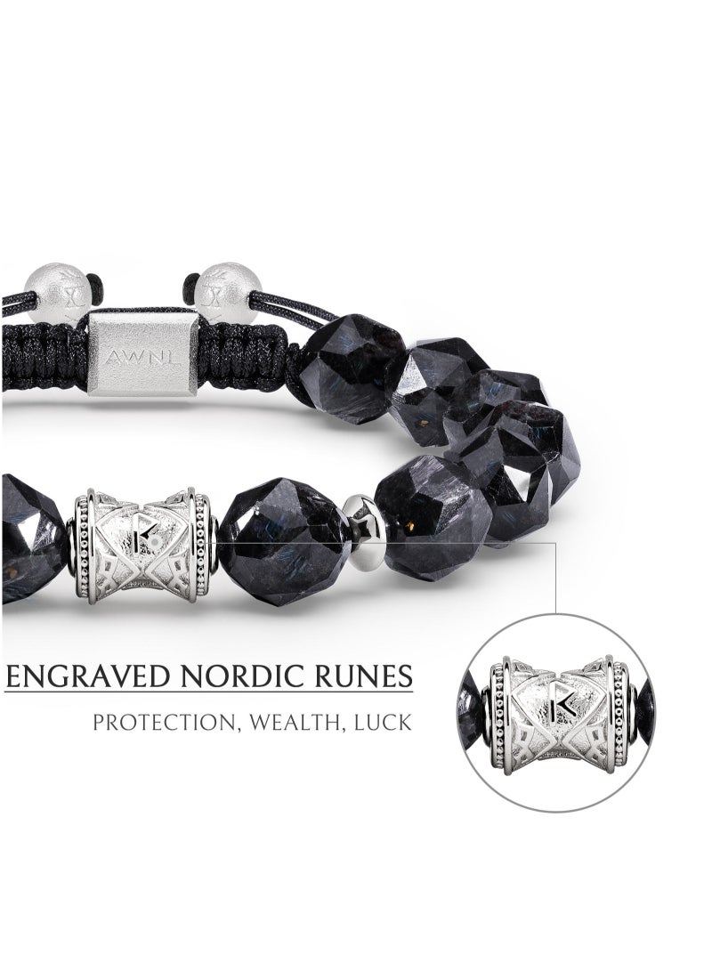 AWNL Nuummite Beaded Bracelet With Wealth Rune-Engraved Natural Gemstones Gift for Men - Image 5