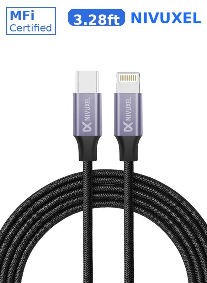 نيفوكسيل كابل USB-C إلى Lightning بطول 3.28 قدم، معتمد من Apple MFi، يدعم الشحن السريع PD 20W، كابل شحن متين مجدول من النايلون من Type-C إلى Lightning متوافق مع iPhone 14/13/12/11 وسلسلة Pro وiPad - Image 1