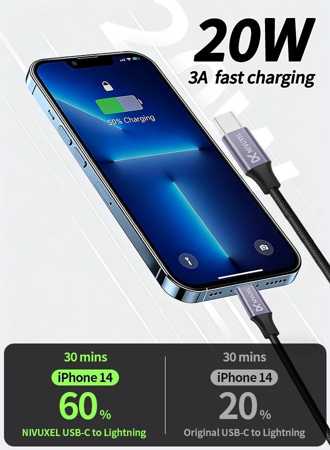 نيفوكسيل كابل USB-C إلى Lightning بطول 3.28 قدم، معتمد من Apple MFi، يدعم الشحن السريع PD 20W، كابل شحن متين مجدول من النايلون من Type-C إلى Lightning متوافق مع iPhone 14/13/12/11 وسلسلة Pro وiPad - Image 2