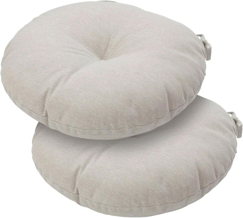 FUNHOME Bistro Chair Cushions 15 inch,Set of 2,Tufted Round Chair Cushions with Ties,15"x15"x4",Water Resistant Round Seat Cushion for Barstool Chairs,Patio Garden Kitchen Outdoor Furniture(Light Brown) - Image 1