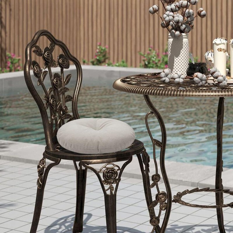 FUNHOME Bistro Chair Cushions 15 inch,Set of 2,Tufted Round Chair Cushions with Ties,15"x15"x4",Water Resistant Round Seat Cushion for Barstool Chairs,Patio Garden Kitchen Outdoor Furniture(Light Brown) - Image 3