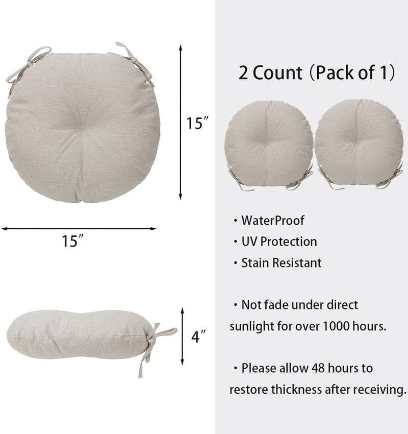 FUNHOME Bistro Chair Cushions 15 inch,Set of 2,Tufted Round Chair Cushions with Ties,15"x15"x4",Water Resistant Round Seat Cushion for Barstool Chairs,Patio Garden Kitchen Outdoor Furniture(Light Brown) - Image 5