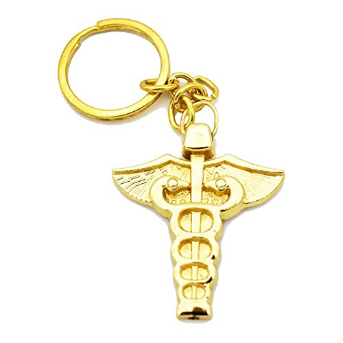 Yey Doctor Logo Golden Plated Keychain Metal Keyring With Doctor Symbol/Caduceus Best Gift for Doctors & Medical Staff for Birthday & Doctor's Day - Image 1