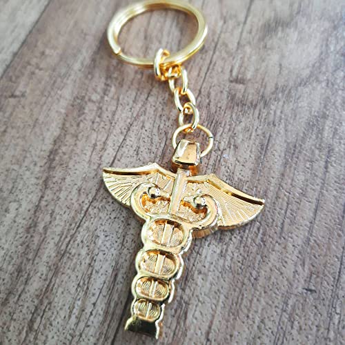 Yey Doctor Logo Golden Plated Keychain Metal Keyring With Doctor Symbol/Caduceus Best Gift for Doctors & Medical Staff for Birthday & Doctor's Day - Image 2