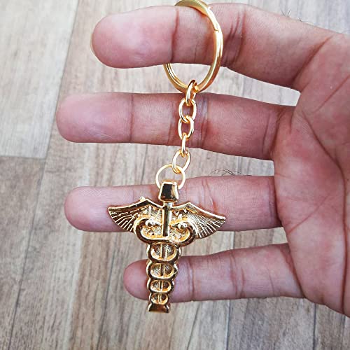 Yey Doctor Logo Golden Plated Keychain Metal Keyring With Doctor Symbol/Caduceus Best Gift for Doctors & Medical Staff for Birthday & Doctor's Day - Image 4