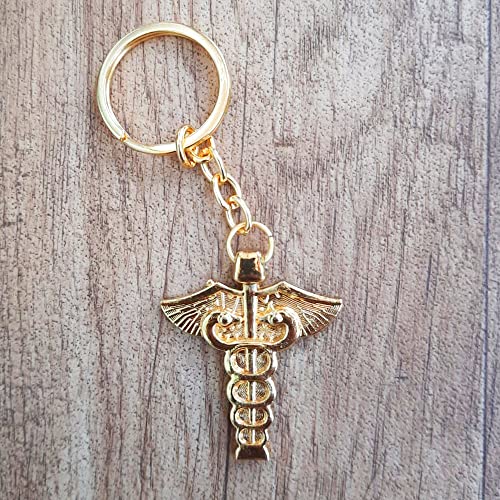 Yey Doctor Logo Golden Plated Keychain Metal Keyring With Doctor Symbol/Caduceus Best Gift for Doctors & Medical Staff for Birthday & Doctor's Day - Image 5