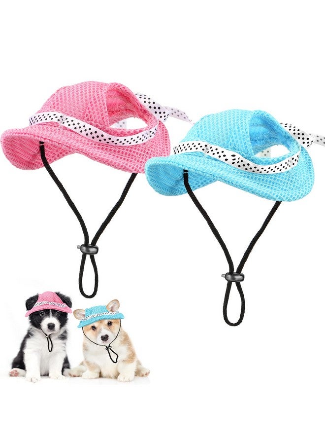 Frienda 2 Pcs Dog Hat Pet Sun Visor Hat Pet Beach Princess Cap Sun Protection Cap Mesh Porous Cap with Ear Holes and Chin Strap for Small Dogs Pug Chihuahua Shih Tzu Yorkshire Terriers - Image 1