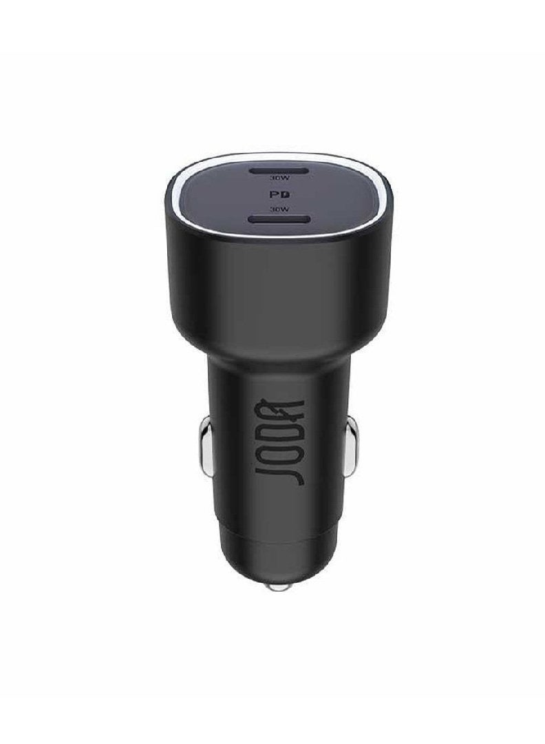 JODA JODA car charger with 60W power and dual USB-C ports provides fast and safe charging for more than one device at the same time. Its compact and sleek design with smart power distribution makes it ideal for use while driving.  - Image 1