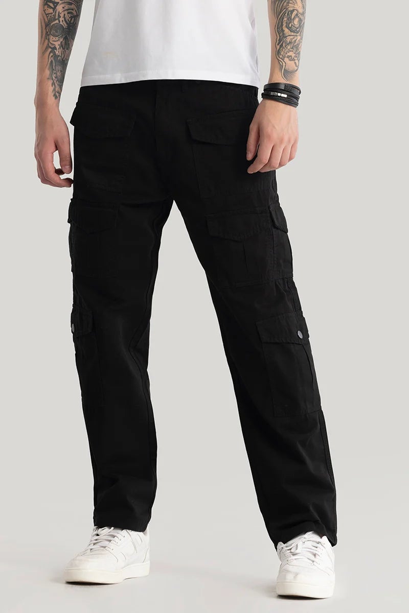 SNITCH Nils Loose Fit Black Cargo Pants - Image 1