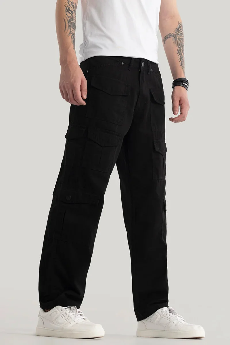 Snitch  Nils Loose Fit Black Cargo Pants for Men | Best Price UAE