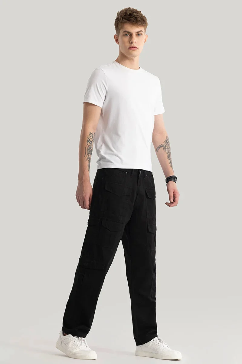 Snitch  Nils Loose Fit Black Cargo Pants for Men | Best Price UAE