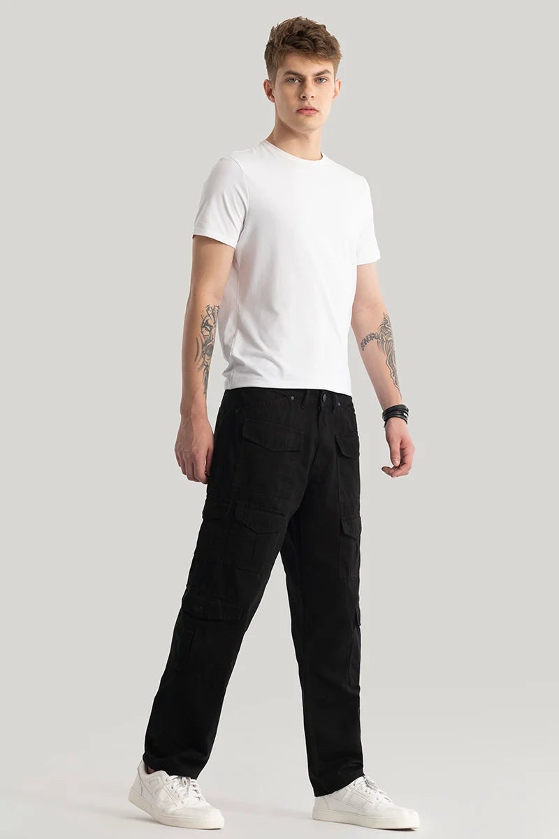 SNITCH Nils Loose Fit Black Cargo Pants - Image 3