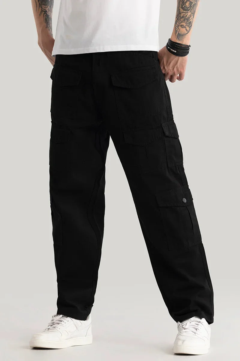 Snitch  Nils Loose Fit Black Cargo Pants for Men | Best Price UAE