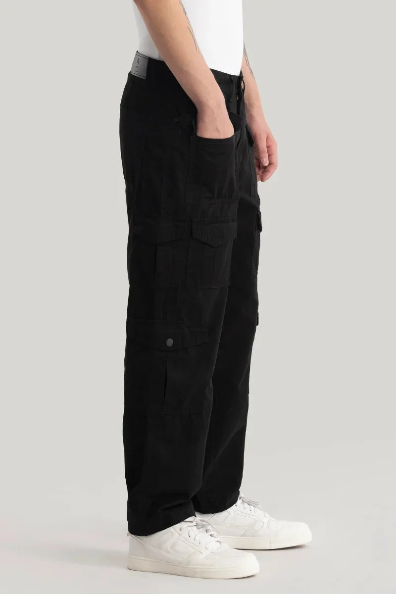 Snitch  Nils Loose Fit Black Cargo Pants for Men | Best Price UAE