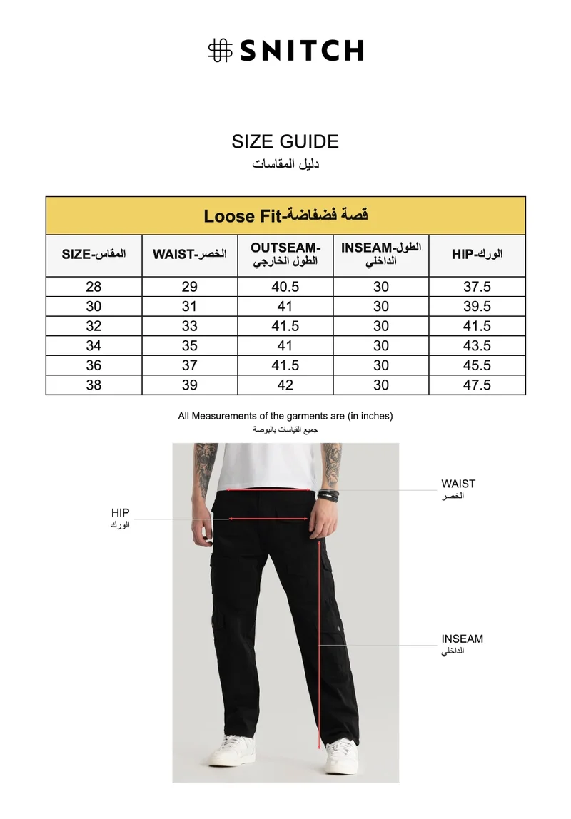 Snitch  Nils Loose Fit Black Cargo Pants for Men | Best Price UAE