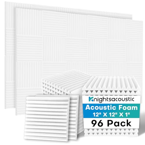 Knightsacoustic 96 Pack Sound Proof Foam Panels for Walls, 1 X 12 X 12 Inches Acoustic Foam Panels, High Density Acoustic Panels Sound Absorbing, Noise Cancelling Studio Wedges, White (NOT INCLUDE ADHESIVE) - Image 1