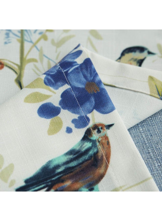 VOGOL Birds and Floral Printed Grommet Curtains Retro Style Room Darkening Window Drapes for Living Room Bedroom 52x84 Blue 1 Panel - Image 5