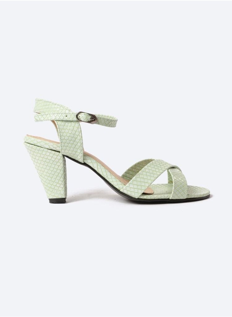 Zahwa - Matte Snake-Textured Leather Heeled Sandals, 7cm Middle Heels - Image 1