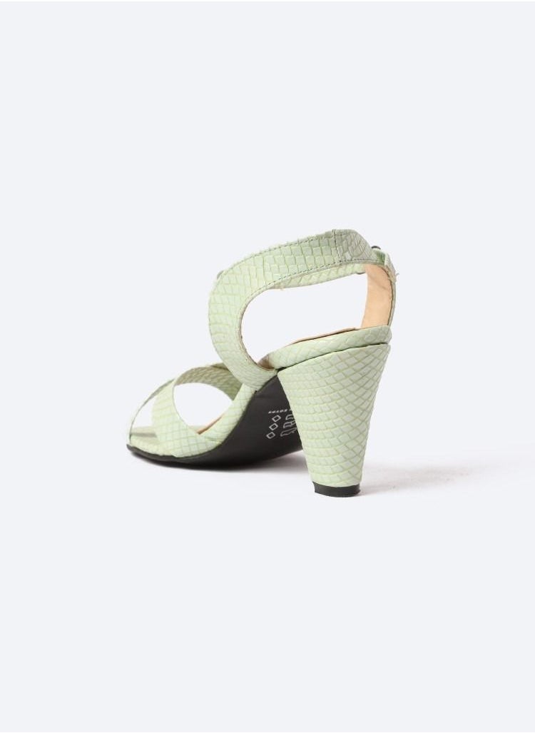Zahwa - Matte Snake-Textured Leather Heeled Sandals, 7cm Middle Heels - Image 1