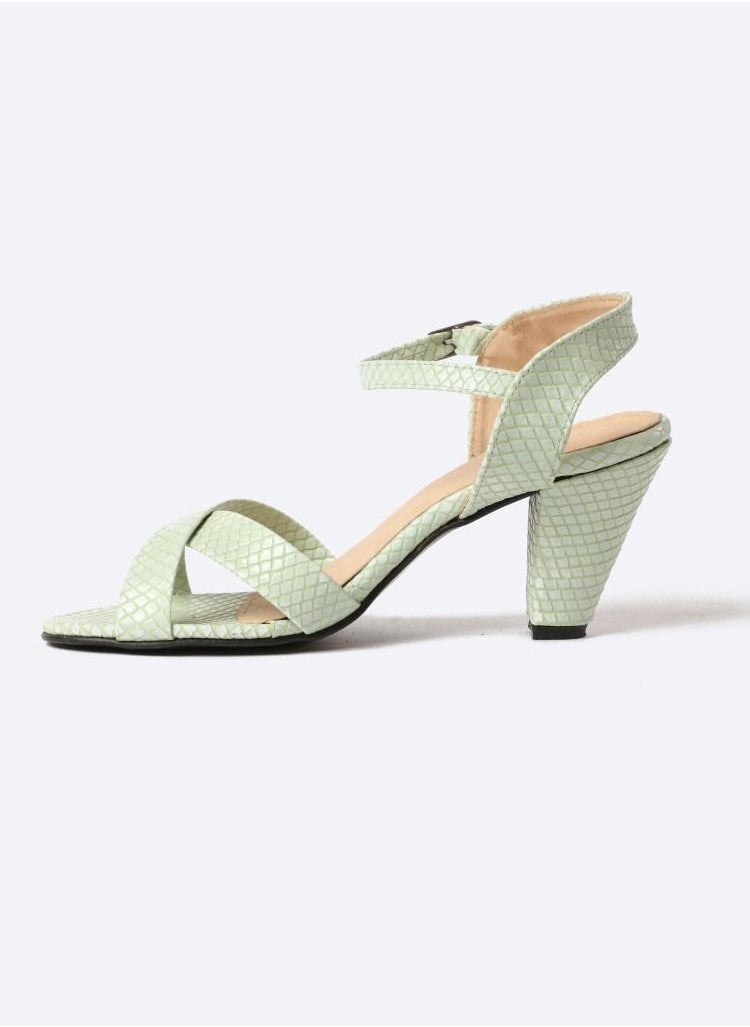 Zahwa - Matte Snake-Textured Leather Heeled Sandals, 7cm Middle Heels - Image 1