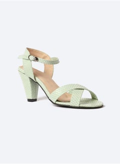 Matte Snake-Textured Leather Heeled Sandals, 7cm Middle Heels