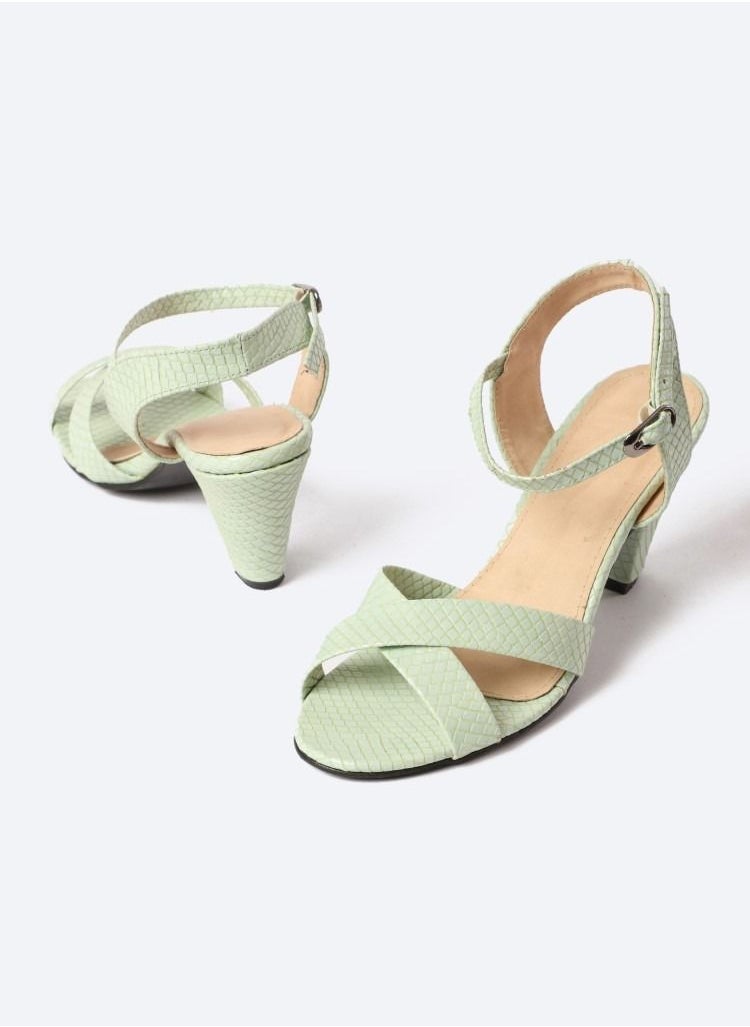 Zahwa - Matte Snake-Textured Leather Heeled Sandals, 7cm Middle Heels - Image 1