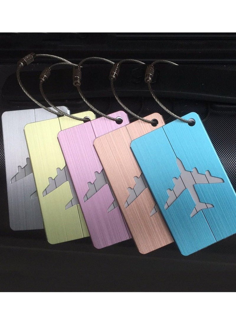 KASTWAVE Luggage Tag, Set of 5 Aluminum Metal Suitcase Luggage Tag Handbag School Bag Suitcase Instrument Tag Name Address Tag with Information Card Paper Waterproof Card and Wire Loop - Image 2