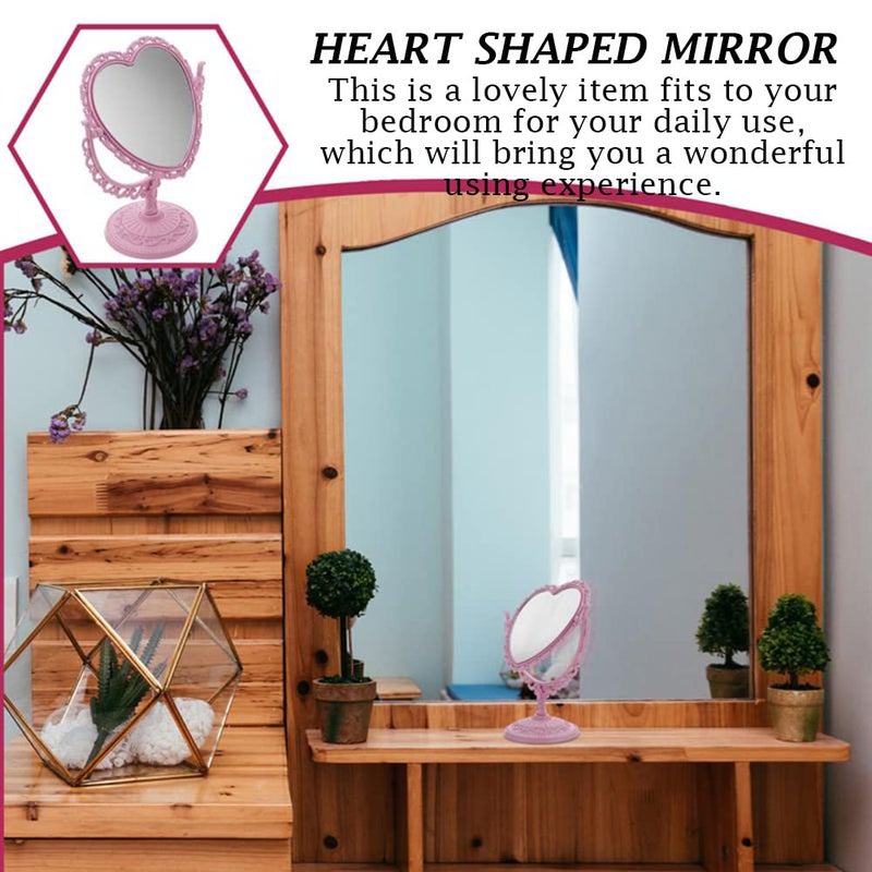 AKOAK Heart-Shaped Cosmetic Mirror - Plastic, Double-Sided, Rotatable, Lightweight - Bathroom & Bedroom Mirror (Pink) - Image 5