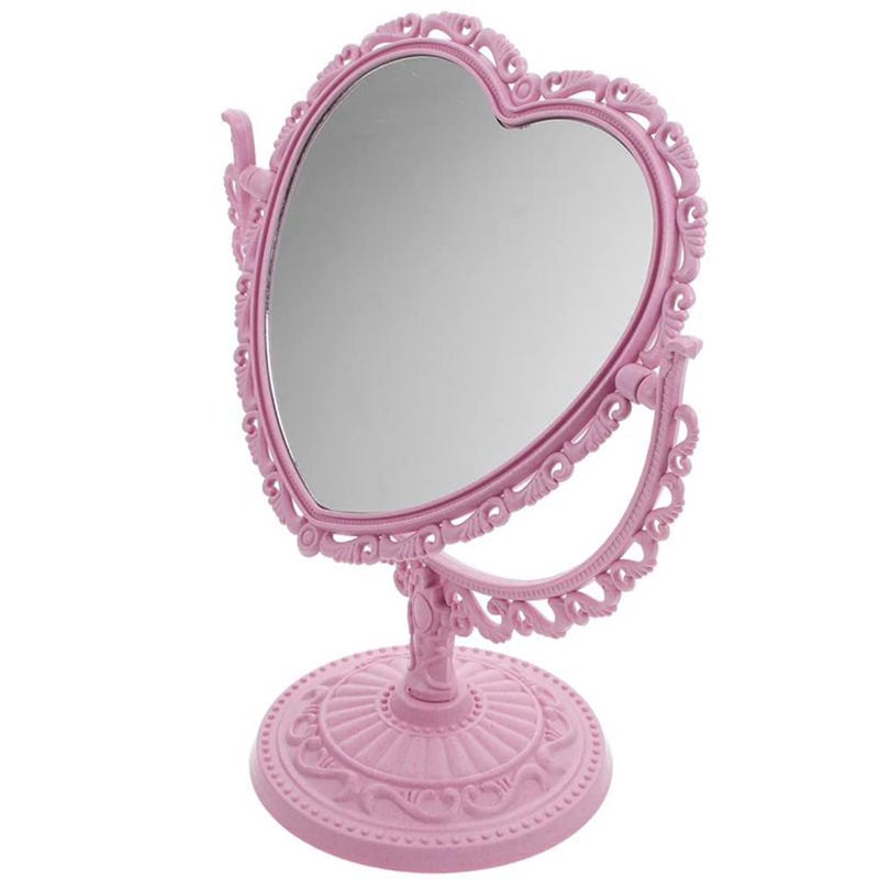 AKOAK Heart-Shaped Cosmetic Mirror - Plastic, Double-Sided, Rotatable, Lightweight - Bathroom & Bedroom Mirror (Pink) - Image 2