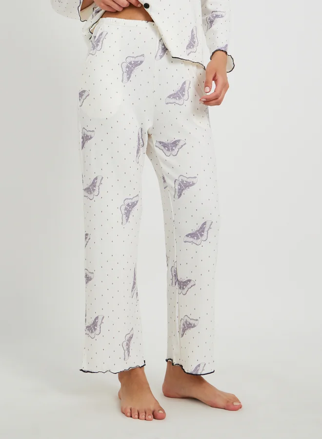 Take Two Butterfly Print Long Sleeve Shirt, Cami and Straight Pyjama Set