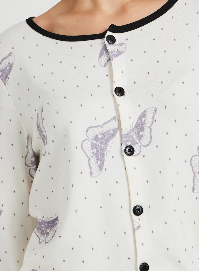 Take Two Butterfly Print Long Sleeve Shirt, Cami and Straight Pyjama Set