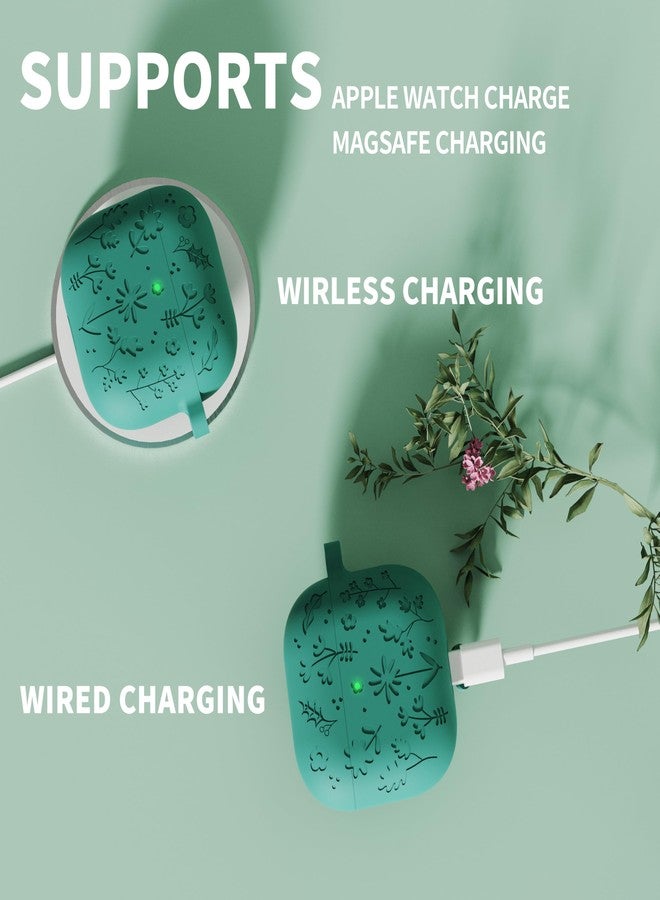 DamonLight Flora Engraved Case for AirPods 4 Cover Shock-Proof Protective Silicone Case with Keychain for Apple Airpods 4th Generation 2024 Released (Forest Green) - Image 5