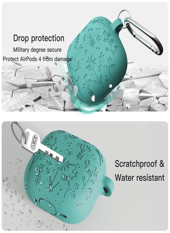DamonLight Flora Engraved Case for AirPods 4 Cover Shock-Proof Protective Silicone Case with Keychain for Apple Airpods 4th Generation 2024 Released (Forest Green) - Image 4