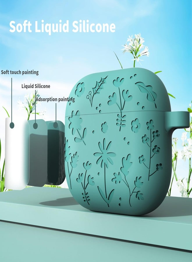 DamonLight Flora Engraved Case for AirPods 4 Cover Shock-Proof Protective Silicone Case with Keychain for Apple Airpods 4th Generation 2024 Released (Forest Green) - Image 3