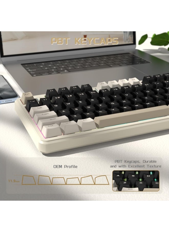 ATTACK SHARK X87 Wireless Mechanical Keyboard, Tri Mode-BT/2.4G/Wired, Hot-swappable Linear Switch, 87 Keys PBT Keycap, Gasket Structure, Rechargable RGB Backlit Gaming Keyboard(White)