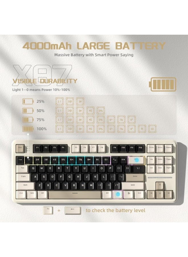 ATTACK SHARK X87 Wireless Mechanical Keyboard, Tri Mode-BT/2.4G/Wired, Hot-swappable Linear Switch, 87 Keys PBT Keycap, Gasket Structure, Rechargable RGB Backlit Gaming Keyboard(White)