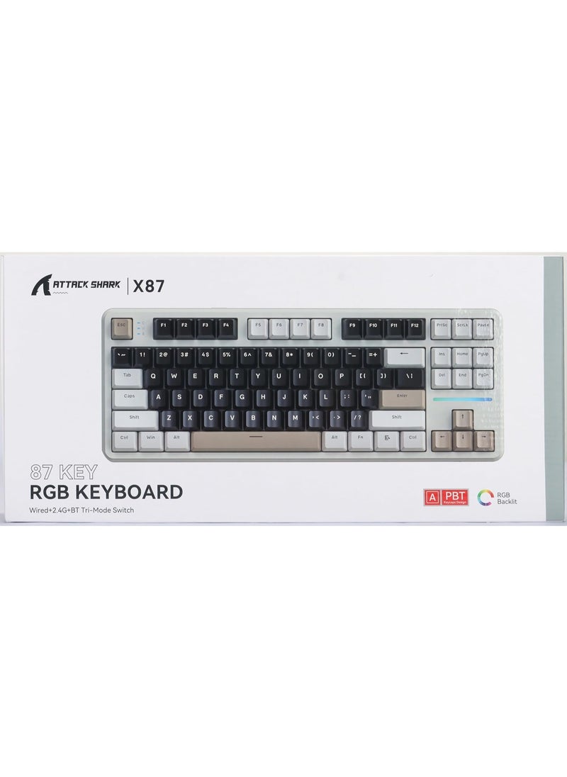 ATTACK SHARK X87 Wireless Mechanical Keyboard, Tri Mode-BT/2.4G/Wired, Hot-swappable Linear Switch, 87 Keys PBT Keycap, Gasket Structure, Rechargable RGB Backlit Gaming Keyboard(White)