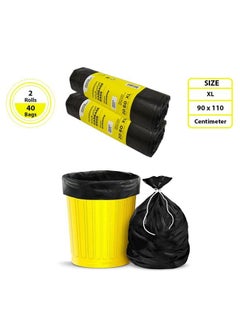 cleaning superstore Multi-Purpose Drawstring Garbage Bag Roll for Garbage Bin/Dust Bin/Waste Basket/60 Gallons/20 Bags/90x110 cm Black (Pack Of 2)  - Image 2