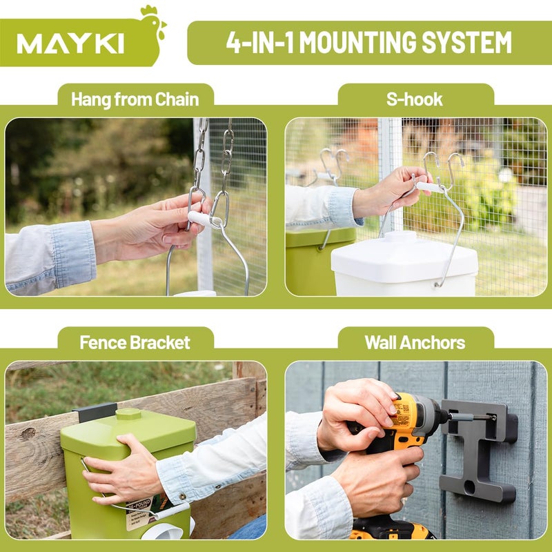 MAYKI Chicken Feeder and Waterer Set, 3 Gallon/26 LB No Waste Poultry Feeding System with Hanging Option, Automatic Coop Accessories for 10 Hens, Upgraded Feeder Port Water Cup, BPA-Free Winter Design - Image 2
