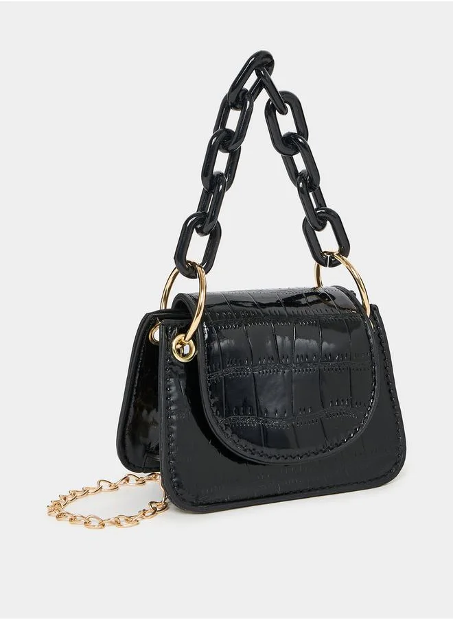 ستايلي Croc Textured Flap Bag with Chain Strap