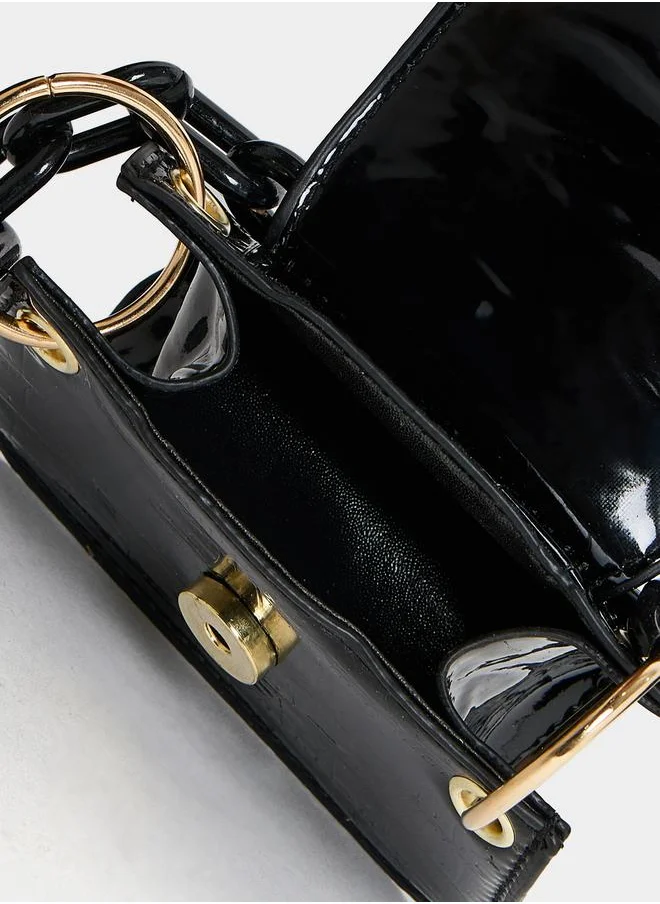 ستايلي Croc Textured Flap Bag with Chain Strap