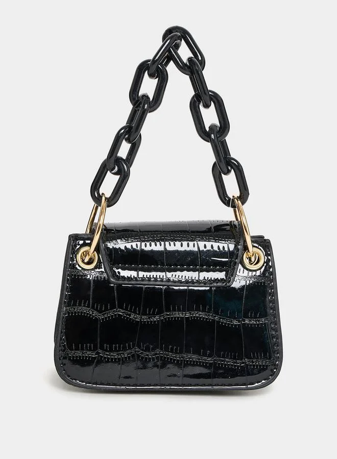 ستايلي Croc Textured Flap Bag with Chain Strap