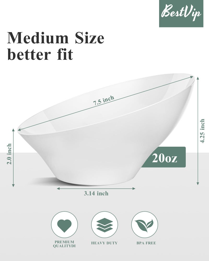 BESTVIP 12 Pack 20oz Angled Disposable Serving Bowls - White Plastic Serving Bowls for Party, Party Bowls for Chips, Snacks, Fruit, Salad - Bowls for Parties, Daily Use,Halloween, Christmas - Image 3