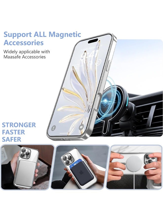 اليشمك iPhone 16 Pro Case with Camera Lens Protector, 【MagSafe Compatible】【Anti-Scratch】【Anti-Drop】【Shockproof】【Yellowing Resistant】 Protective Electroplated Durable TPU Magnetic iPhone 16 Pro Case for Women Men, Silver - Image 3