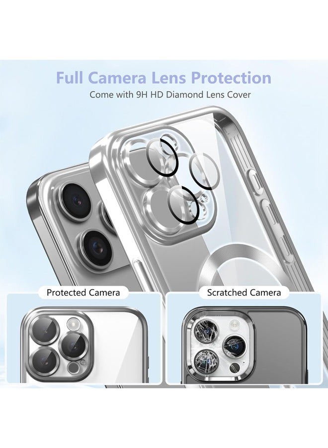 اليشمك iPhone 16 Pro Case with Camera Lens Protector, 【MagSafe Compatible】【Anti-Scratch】【Anti-Drop】【Shockproof】【Yellowing Resistant】 Protective Electroplated Durable TPU Magnetic iPhone 16 Pro Case for Women Men, Silver - Image 4