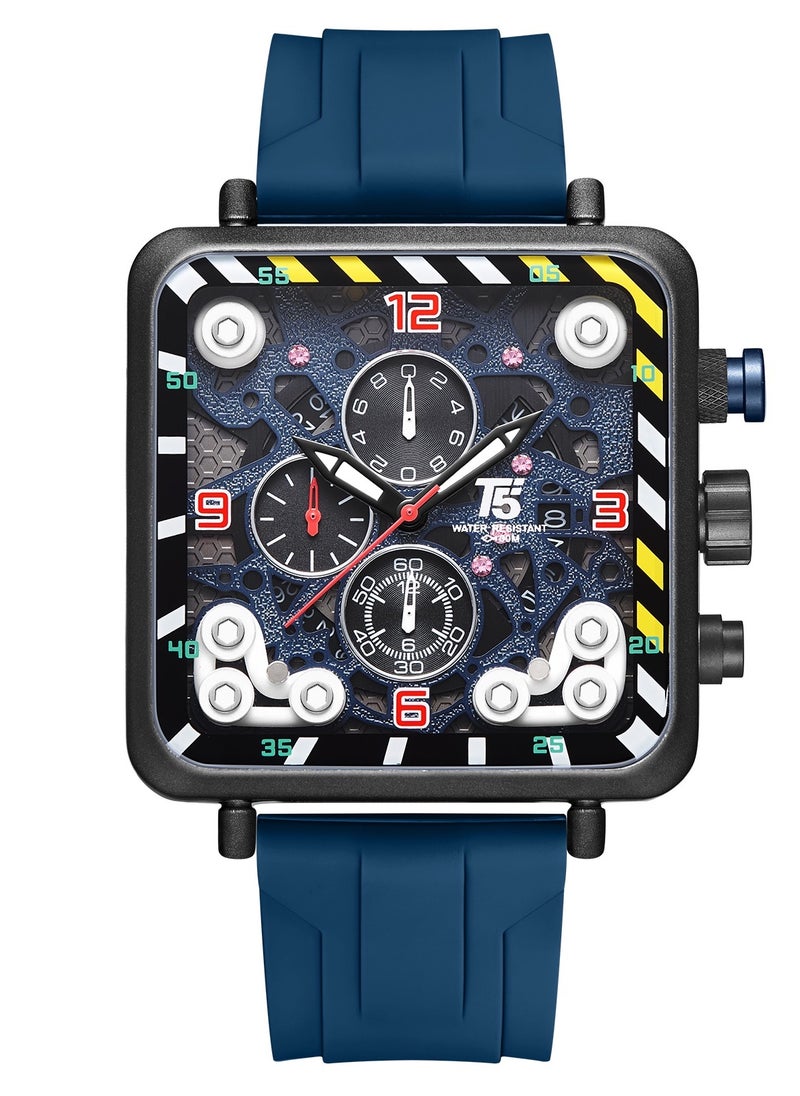 T5 T5 Men's Chronograph Square Dial Silicone Strap Watch  - Image 1