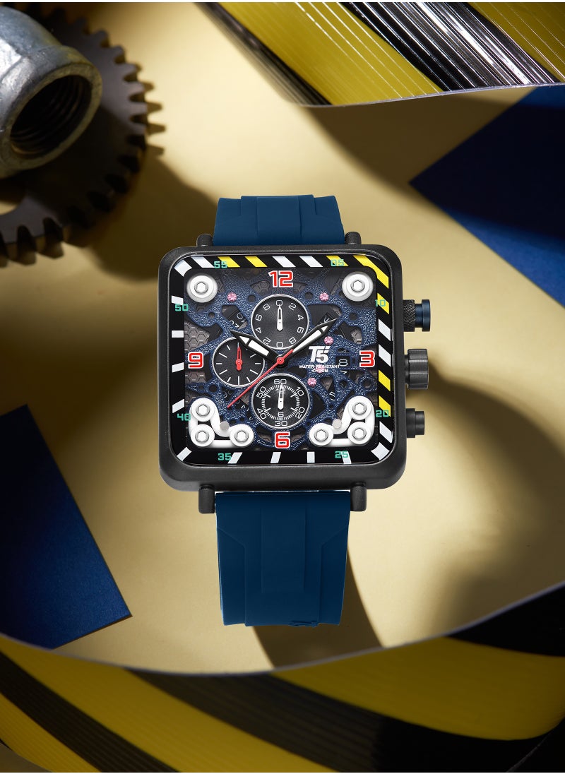 T5 T5 Men's Chronograph Square Dial Silicone Strap Watch  - Image 2