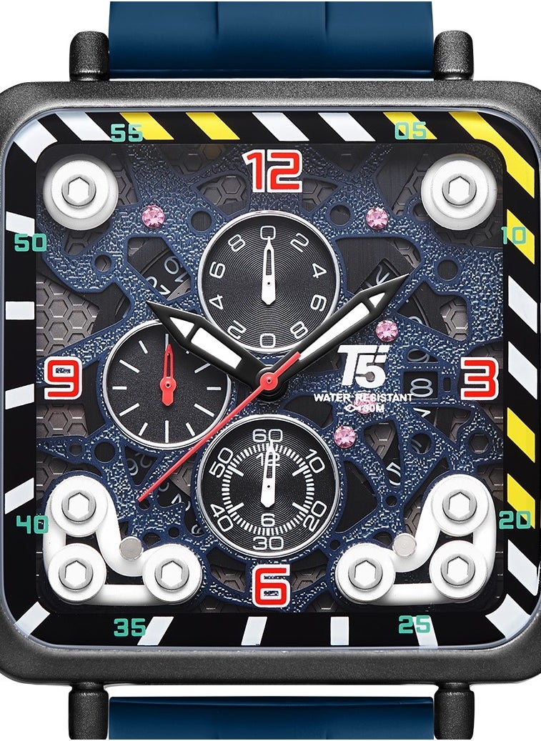 T5 T5 Men's Chronograph Square Dial Silicone Strap Watch  - Image 3