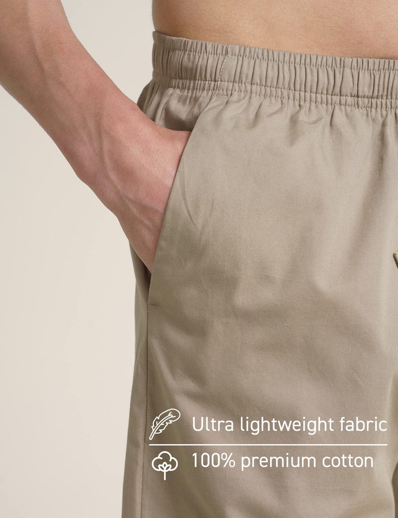 DAMENSCH Cotton Lounge Shorts for Men, Elasticated Waistband, Bermuda, Relaxed Fit Half Pant, Home Shorts for Man-Hommie Beige-2XL - Image 2
